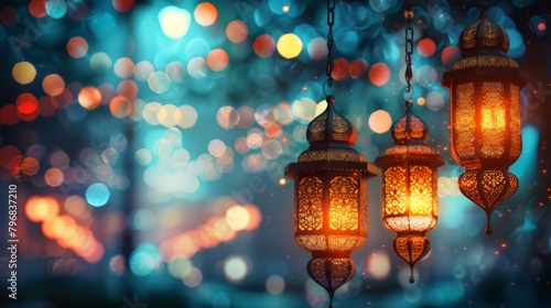 Islamic lantern background for muslim celebration day greetings