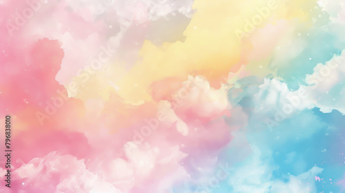 Whimsical background with soft, fluffy clouds infused with gentle pastel colors, ideal for creative designs, wallpapers, or adding a touch of serenity to any project