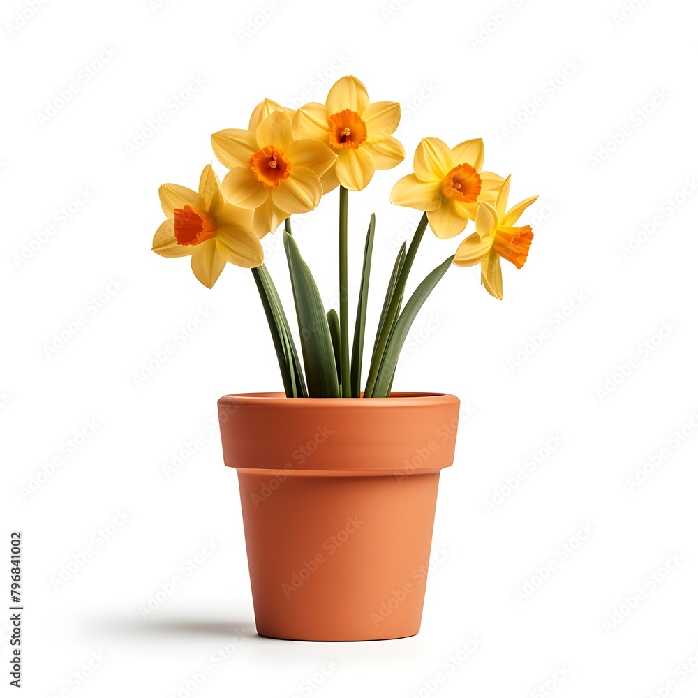 Daffodil Plant Blooming in a Terracotta Pot
