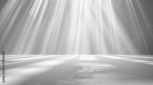 Serene backdrop with rays of sunlight streaming through a white space