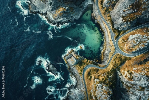 breathtaking aerial view of the atlantic ocean road winding through a rugged coastal landscape aigenerated illustration photo