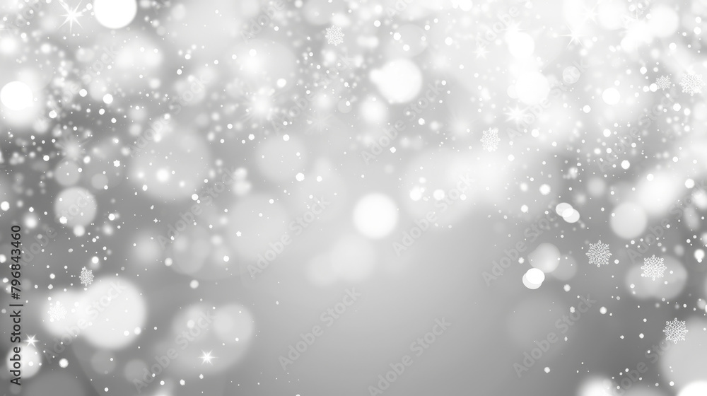 Elegant silver and white backdrop with bokeh and sparkling snowflake pattern