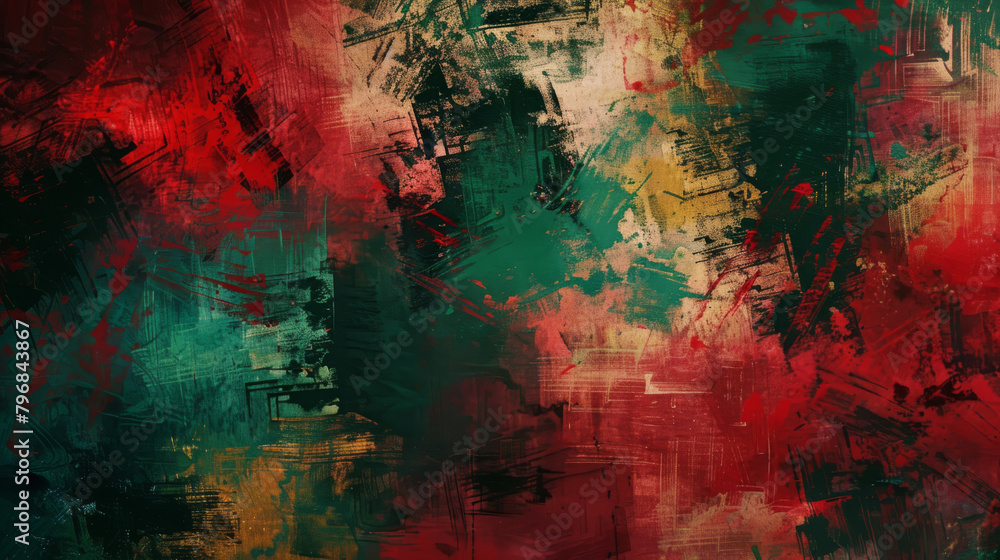 Modern abstract art background with vibrant red and green brush strokes