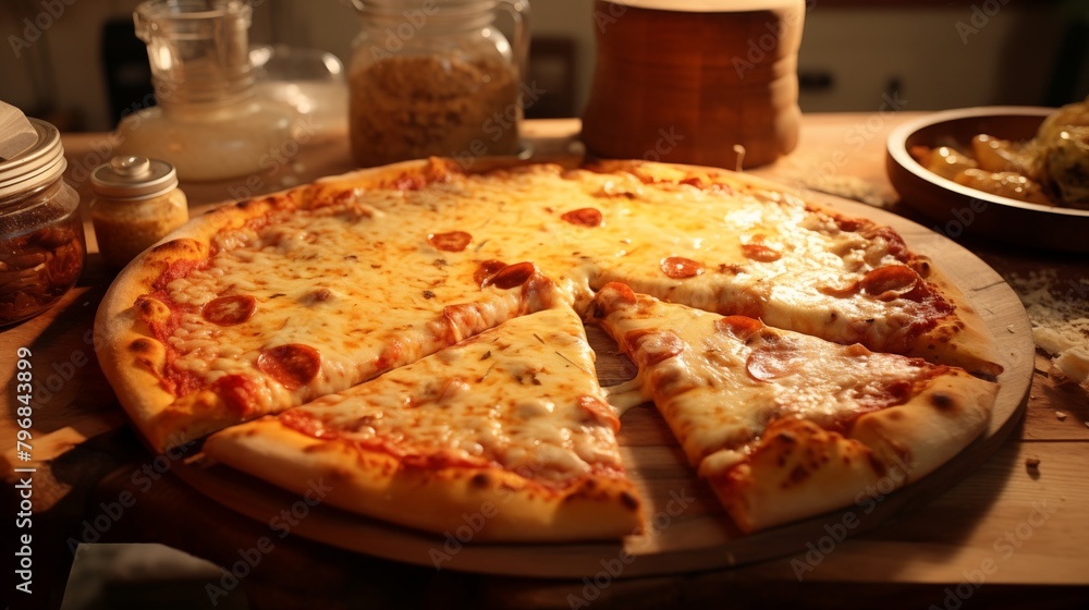 delicious cheese pizza.