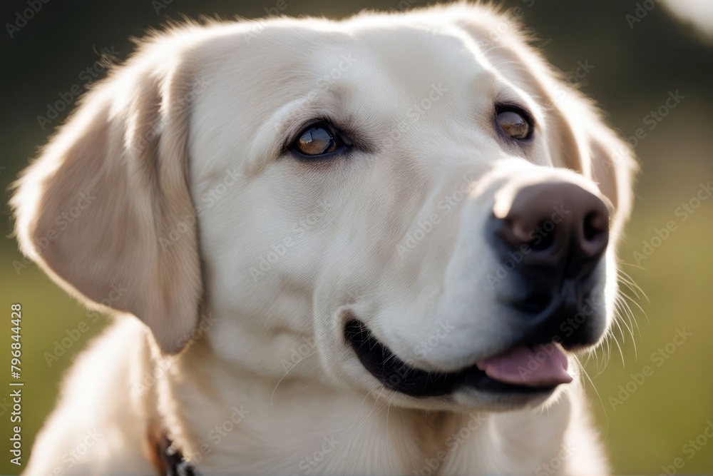 'white background big looking blond dog isolated camera retriever labrador portrait smile animal pet young front view purebred studio canino mouth open tongue happy face shot pedigreed breed domestic'