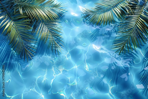 Mesmerizing underwater perspective of dappled sunlight filtering through palm leaves over a pool