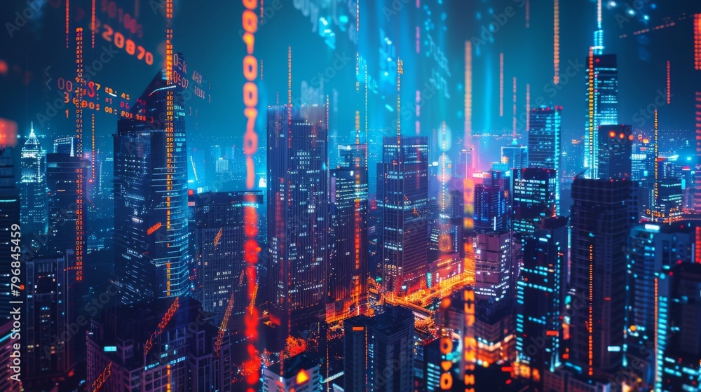 Futuristic Cityscape with Neon Glow