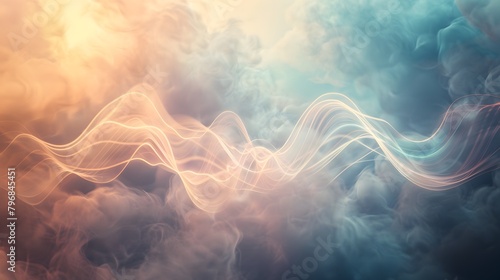 Ethereal Soundwave Meditation Undulating Ombre Hues in an Atmospheric Clouded Backdrop photo