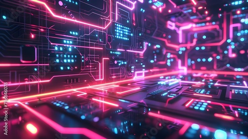 Luminous Cybersecurity Algorithms Visualized in Retrofuturistic Digital Realm