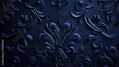 Abstract Dark Blue Brocade Artwork