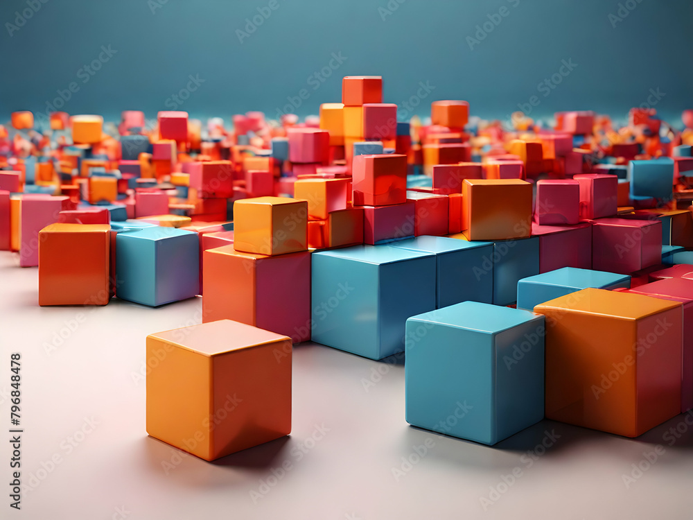 Naklejka premium blocks on black cube, block, toy, 3d, blocks, construction, colorful,Ai generated 