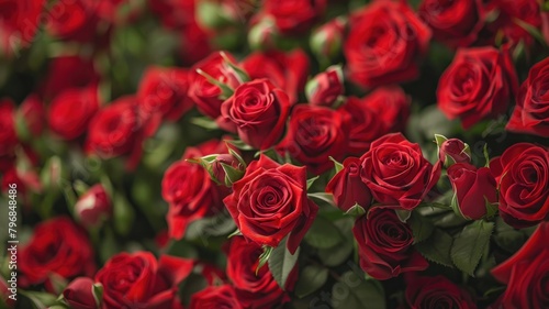 Vibrant bouquet of red roses in full bloom.
