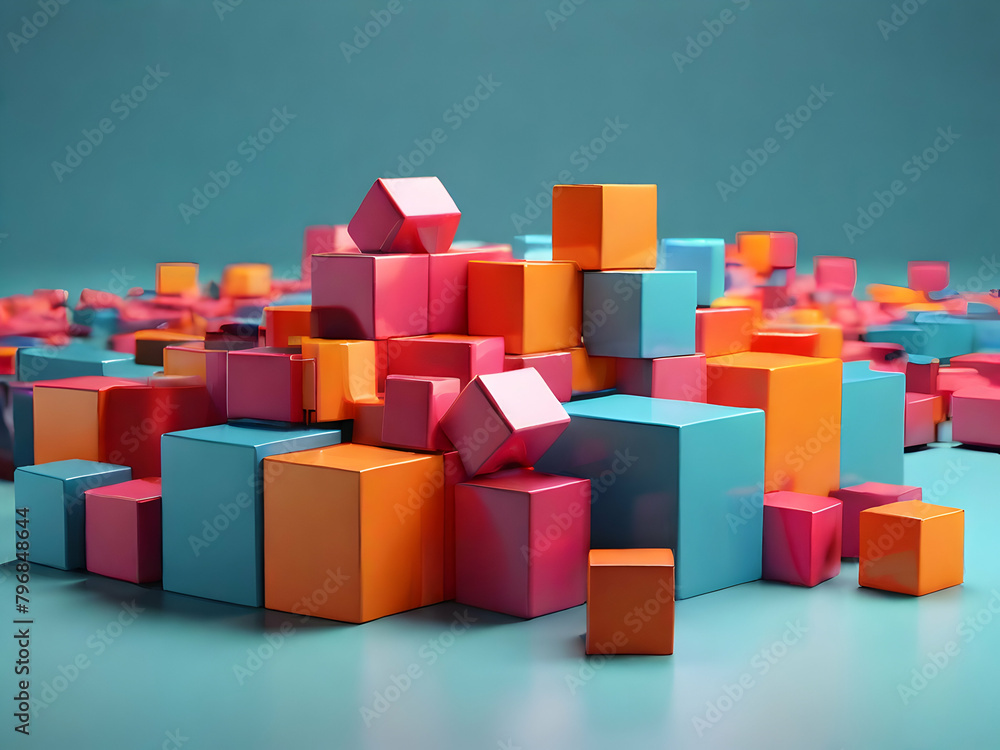 blocks on black cube, 3d, block, box, toy, color, blocks, colorful, gift,Ai generated 