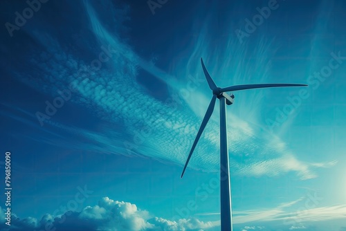 Wind Turbine Generator Landscape, Blue Sky View, Sustainable Energy Industry Concept, Environmental Advertising Backdrop, Green Marketing Wallpaper, Eco Friendly Business Design © Jensen Art Co