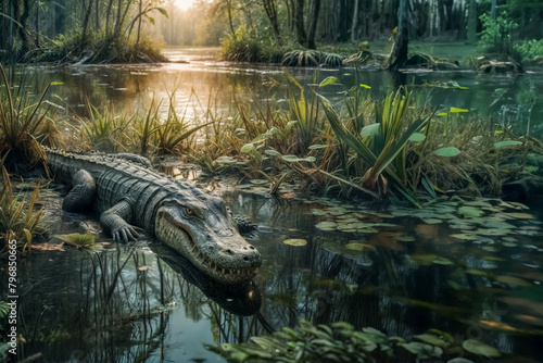 Ritratto di un alligatore nel suo habitat naturale I photo