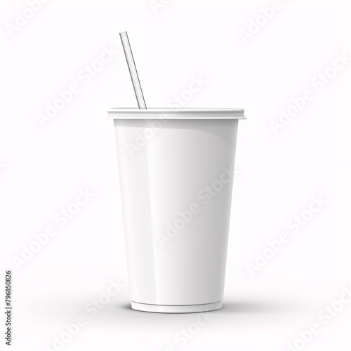 White paper cup template for soda or cold beverage with drinking straw, isolated on white background. Packaging collection. 