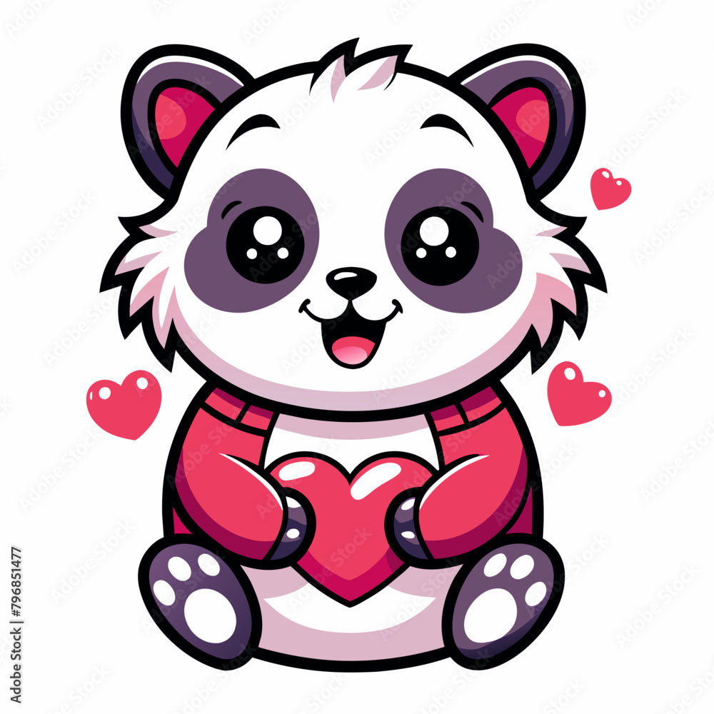 panda with heart vector art illustration on white background panda with heart vector art illustration on white background