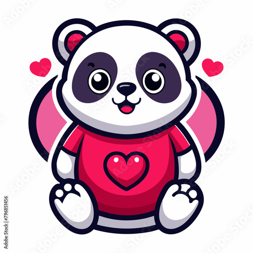 panda with heart vector art illustration on white background © SK kobita