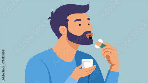 In order to keep his lips smooth and moisturized the man uses a lip scrub followed by a nourishing lip balm..