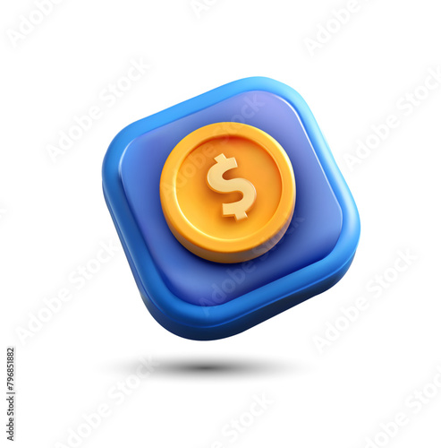 Vector, 3d money icon. 3d illustration, finance business  concept.  3D money dollar sign coin.