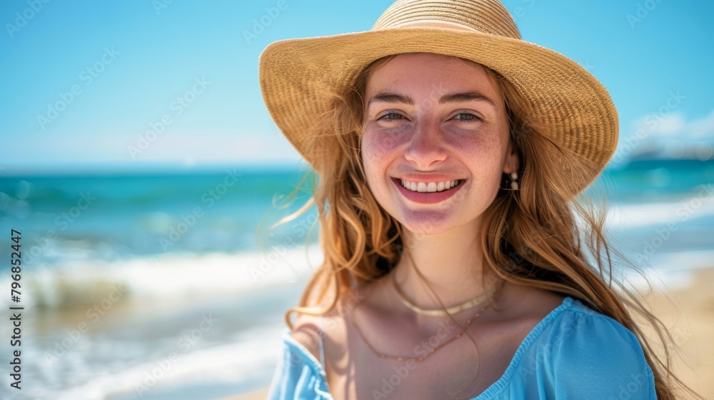 Woman Smiling at Sunny Beach