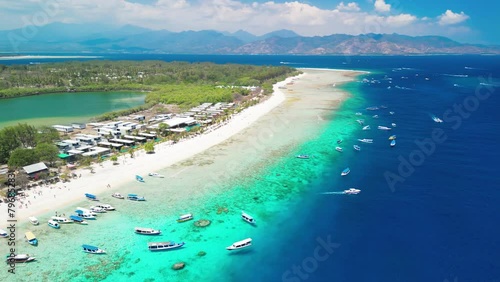 Amazing aerial view of Gili Meno coastline on a sunny day, Indonesia photo