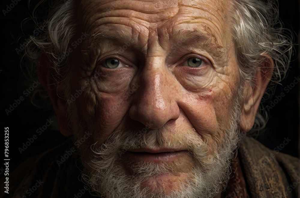 Old weathered man with a thick beard on a dark background. Portrait on dark background. AI generated Old weathered man with a thick beard on a dark background. Portrait on dark background. AI generated