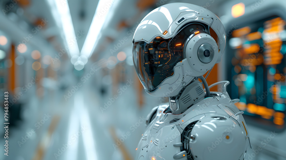 Futuristic Robot Doctor and High-Tech Medical Device in Business Setting Futuristic Robot Doctor and High-Tech Medical Device in Business Setting