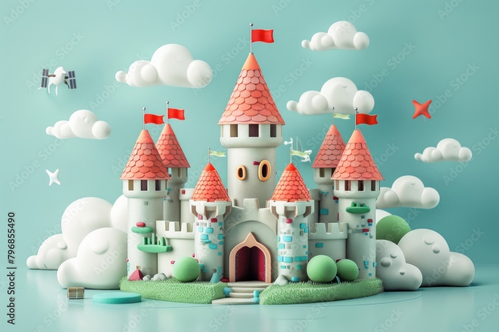 Cute castle background cartoon toy representation Cute castle background cartoon toy representation