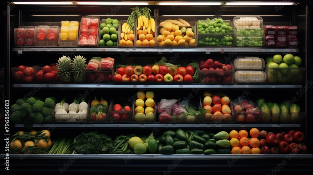 custom made wallpaper toronto digitalFruits and vegetables in the refrigerated shelf of a supermarket.