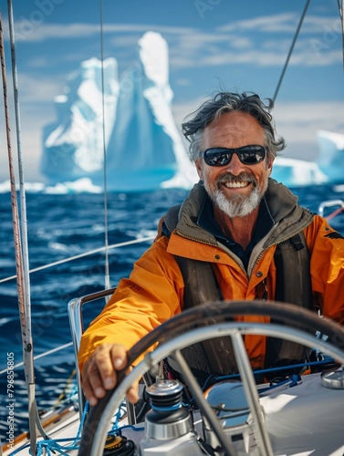 A man is steering a boat in the ocean © Tatiana