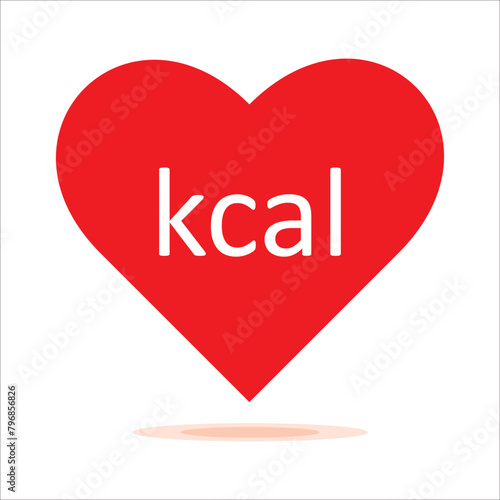 Energy fat burn kcal heart red icon. Kilocalorie logo vector weight fitness heart graphic icon illustration. kilocalorie heart symbolic emblem for food products cover designation, fat burning.