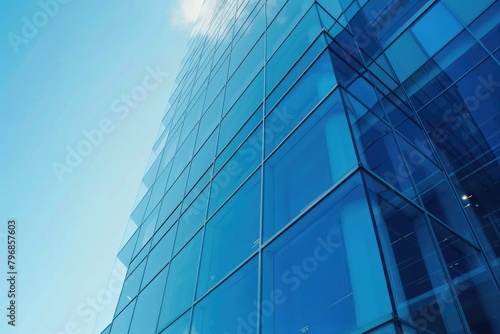 modern blue glass wall of office building