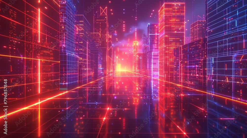 Abstract Grid scape: A 3D vector illustration of a digital cityscape Abstract Grid scape: A 3D vector illustration of a digital cityscape