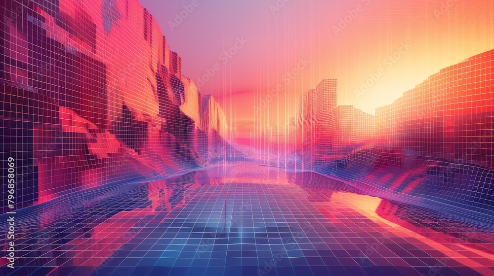 Abstract Grid scape: A 3D vector illustration of an abstract grid landscape Abstract Grid scape: A 3D vector illustration of an abstract grid landscape