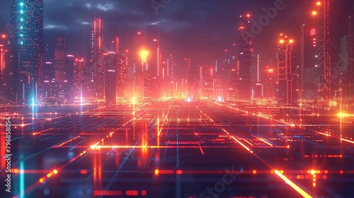 Abstract Grid scape: A 3D vector illustration of a futuristic cityscape