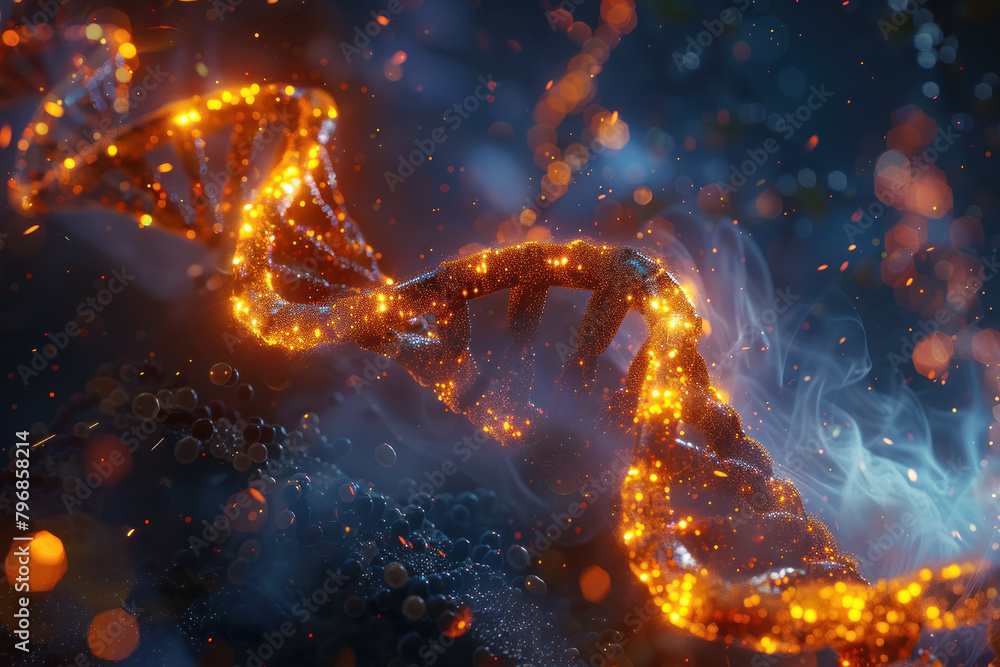DNA Spiral, 3d Render, Generative AI DNA Spiral, 3d Render, Generative AI