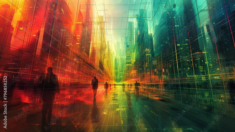 Abstract Grid scape: A vector illustration of a cityscape viewed through a grid