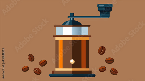 A modern sleek grinder adorned with colorful highquality beans ready to turn them into a delicious cup of coffee..