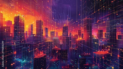 Abstract Grid scape: A vector illustration of a futuristic cityscape © MAY