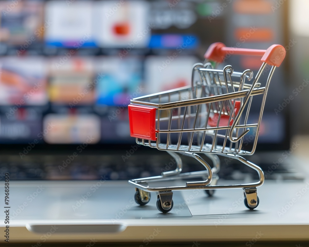 E-commerce Shopping Cart in Retail Store Setting Conceptual Idea E-commerce Shopping Cart in Retail Store Setting Conceptual Idea