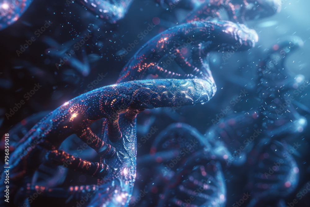 DNA Spiral, 3d Render, Generative AI DNA Spiral, 3d Render, Generative AI