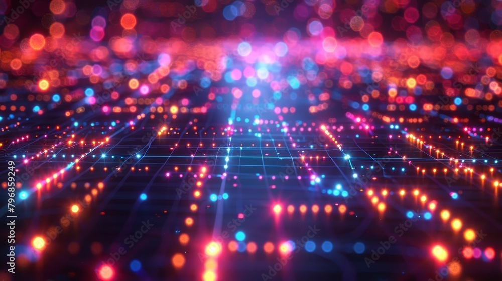 Digital Technology: A photo of a digital grid glowing with neon colors Digital Technology: A photo of a digital grid glowing with neon colors
