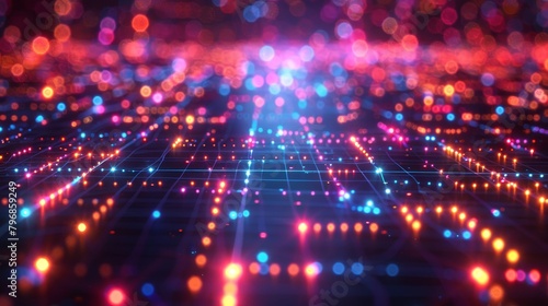 Digital Technology: A photo of a digital grid glowing with neon colors