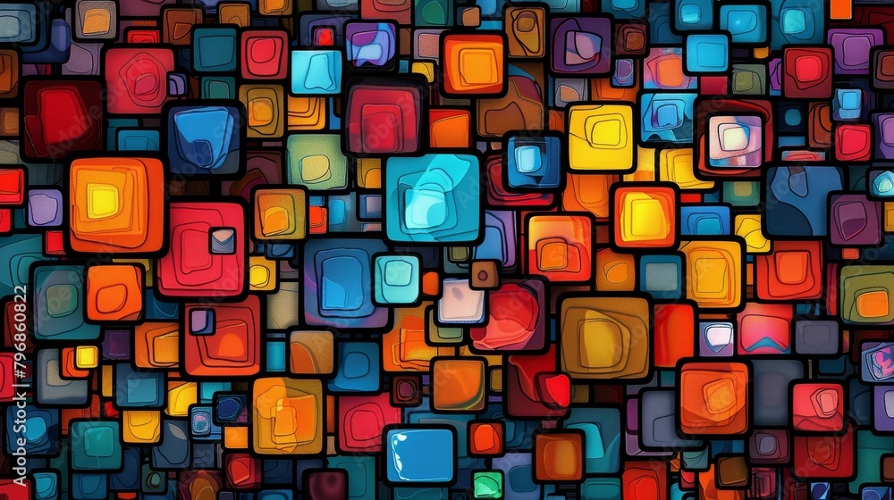 Grid Art: A vector illustration of an artistic composition featuring a grid of squares Grid Art: A vector illustration of an artistic composition featuring a grid of squares