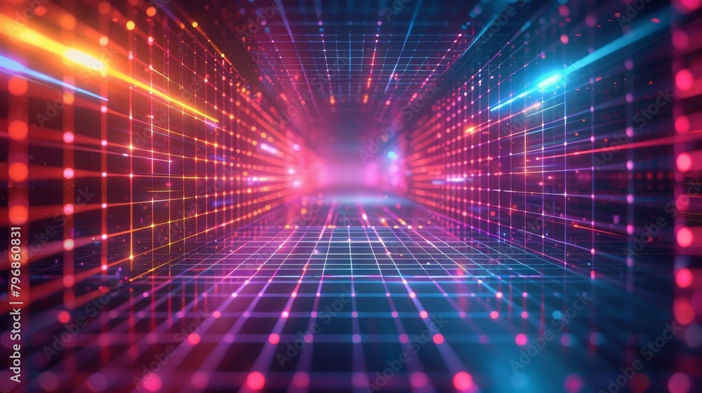 Grid Backgrounds: A 3D vector illustration of a grid background with a futuristic digital theme Grid Backgrounds: A 3D vector illustration of a grid background with a futuristic digital theme