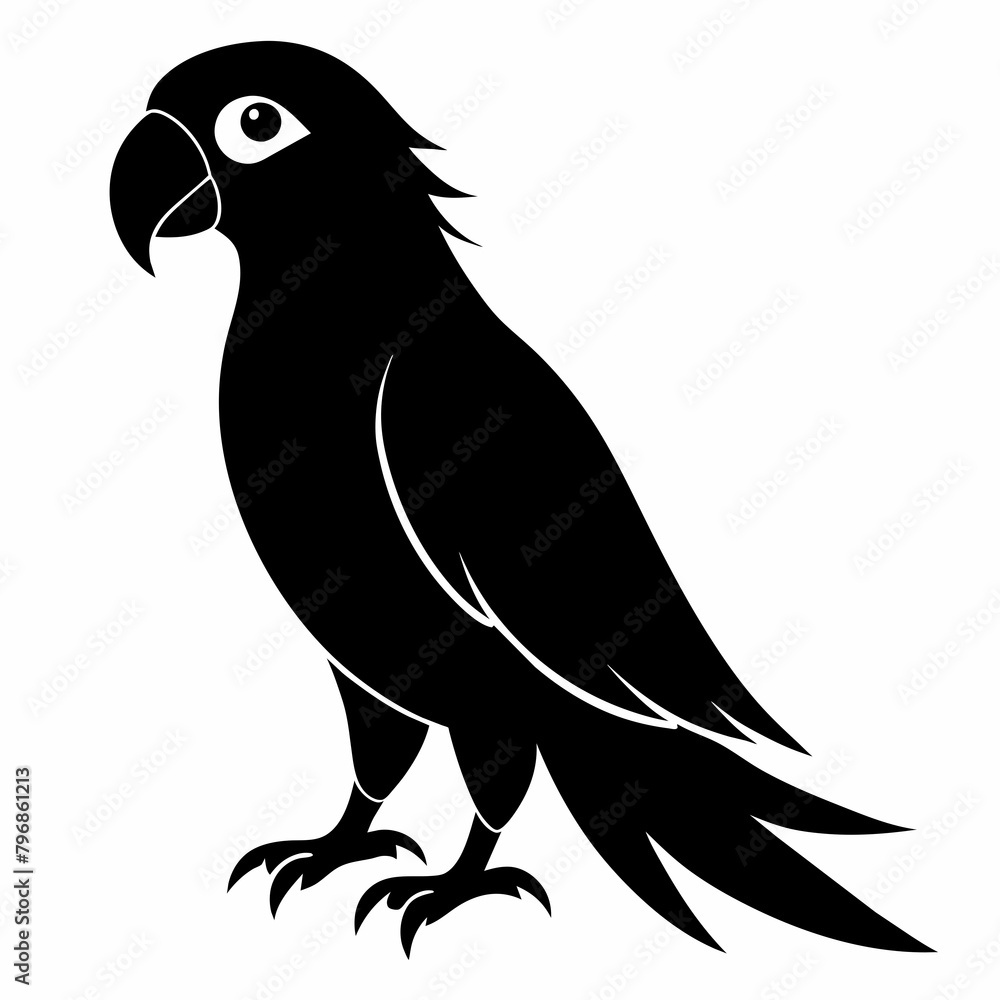 Fototapeta premium Parrot vector art illustration on white background, bird on a branch