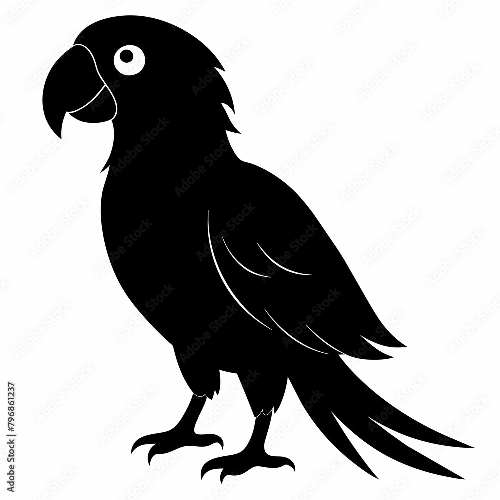 Fototapeta premium Parrot vector art illustration on white background, bird on a branch