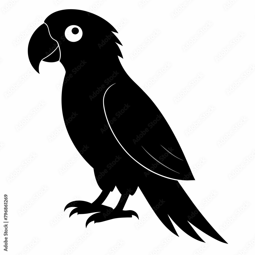 Fototapeta premium Parrot vector art illustration on white background, bird on a branch