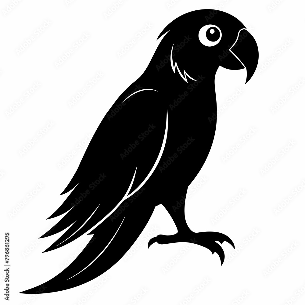 Parrot vector art illustration on white background, bird on a branch Parrot vector art illustration on white background, bird on a branch